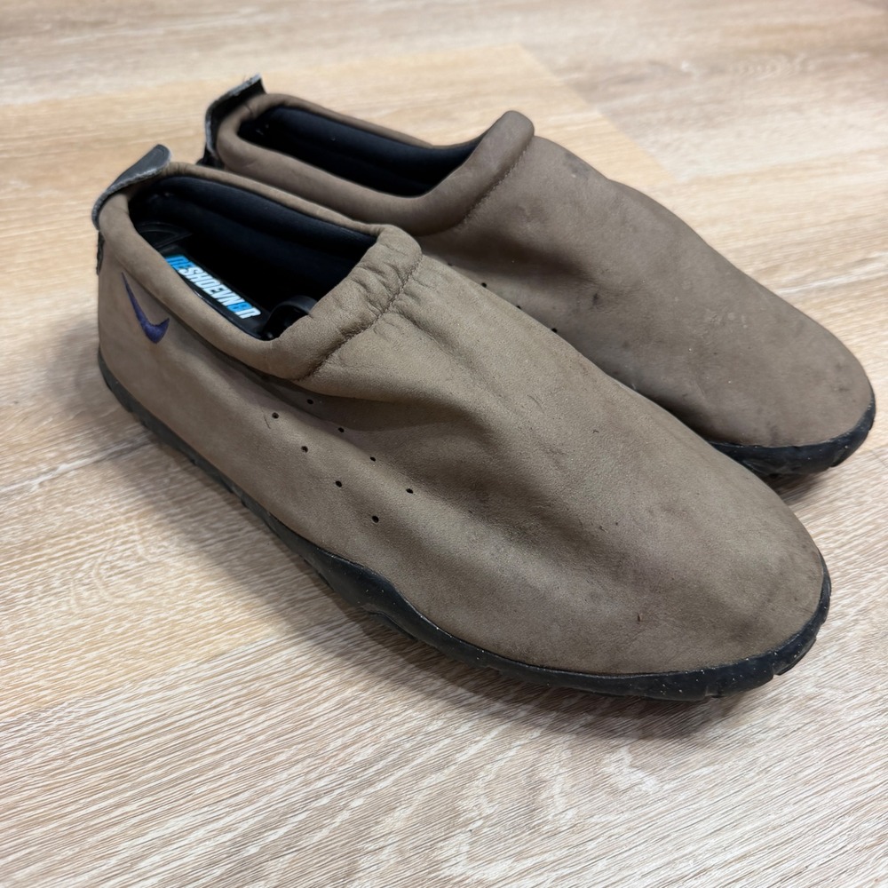 Vintage 1996 Nike ACG Air Moc Brown Nubuck Leather Slip On Shoes Size 10